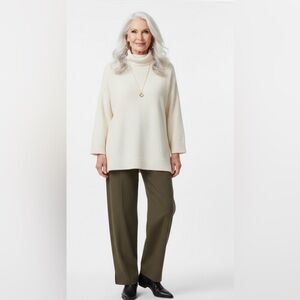 Eileen Fisher Pants L Dark Olive Green‎ Organic Cotton Cropped Pants Lagenlook